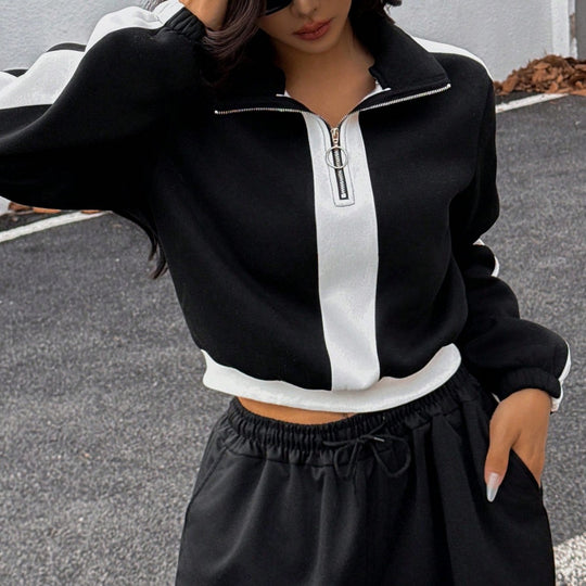Damen kurzes Sweatshirt mit Halbreißverschluss und elastischer Bund Jogginghose Set Eichborn Berlin