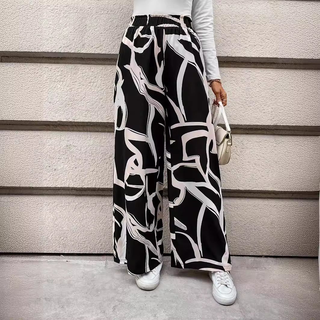 Damen Weit geschnittene Chiffon-Hosen mit modernem Grafikmuster EB