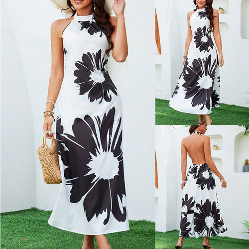 Damen Luftiges Maxikleid mit elegantem Blumenmuster und hochgeschlossenem Design EB