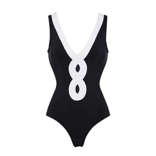 Damen Bandeau-Badeanzug mit elegantem Wickelrock EB