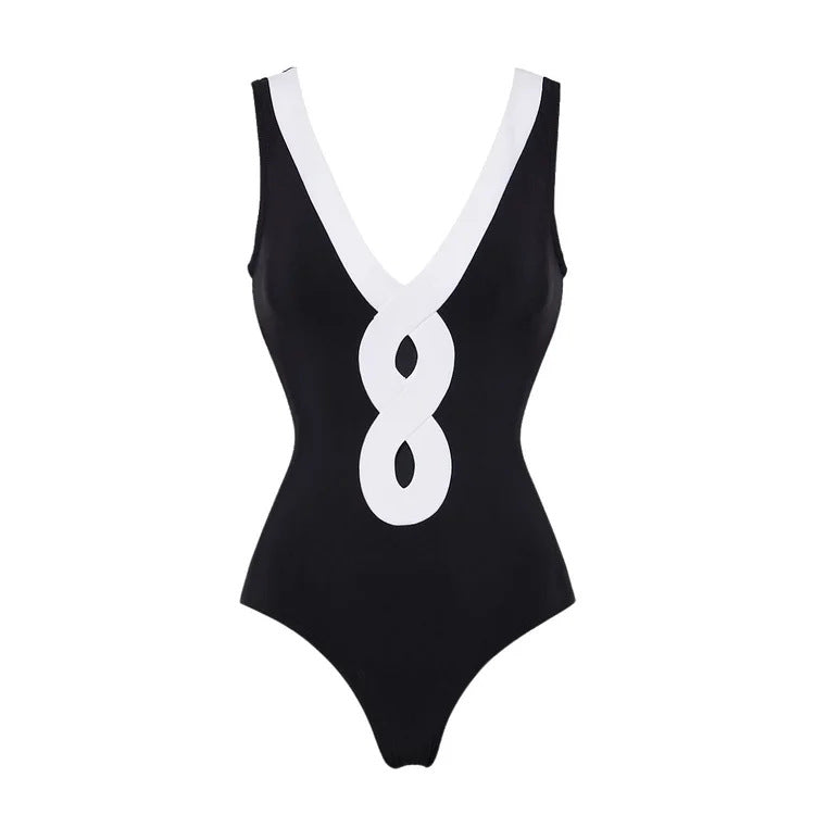 Damen eleganter V-Ausschnitt Schwimmanzug mit stilvollem Wickelrock EB