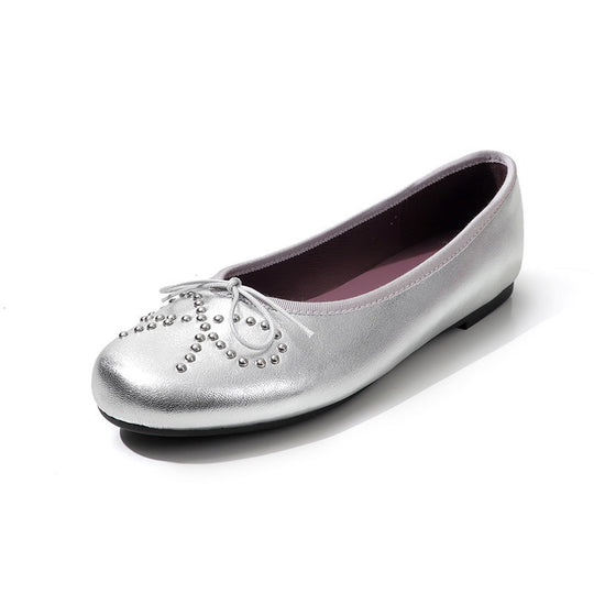 Damen Ballerinas mit schimmerndem Metallic-Obermaterial und Zierperlen EB