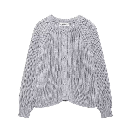 Damen nan grob gestrickte Raglan-Cardigan mit Ballonärmeln und durchgehender Knopfleiste EB