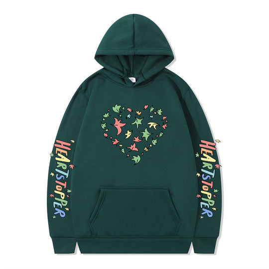 Damen Kapuzenpullover mit kreativem Herz- und Blattmotiv EB
