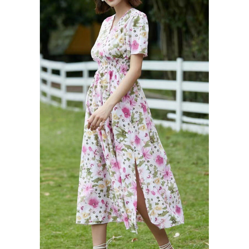Damen Maxikleid mit fließendem Schnitt und floralem Design EB
