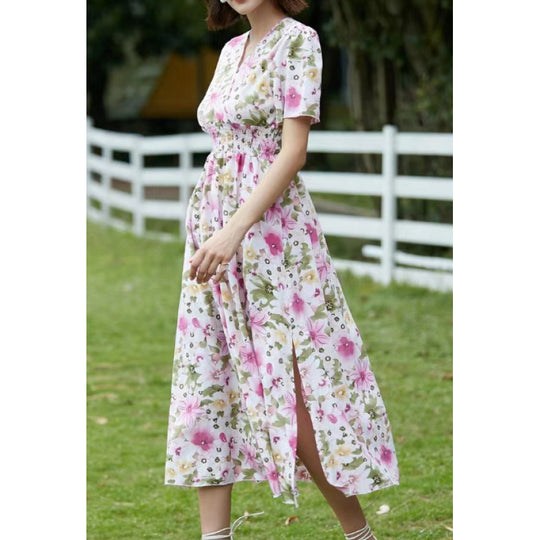 Damen Maxikleid mit fließendem Schnitt und floralem Design EB