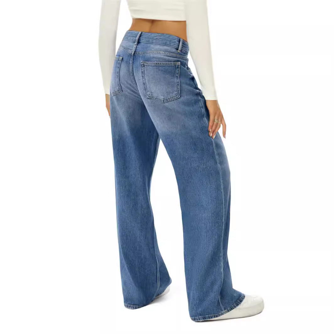 Damen Weit geschnittene High-Waist Jeans mit eleganter Passform EB