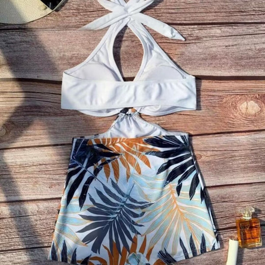 Damen Bikiniset mit hoch geschnittenem Hosenrock und elegantem Knoten EB