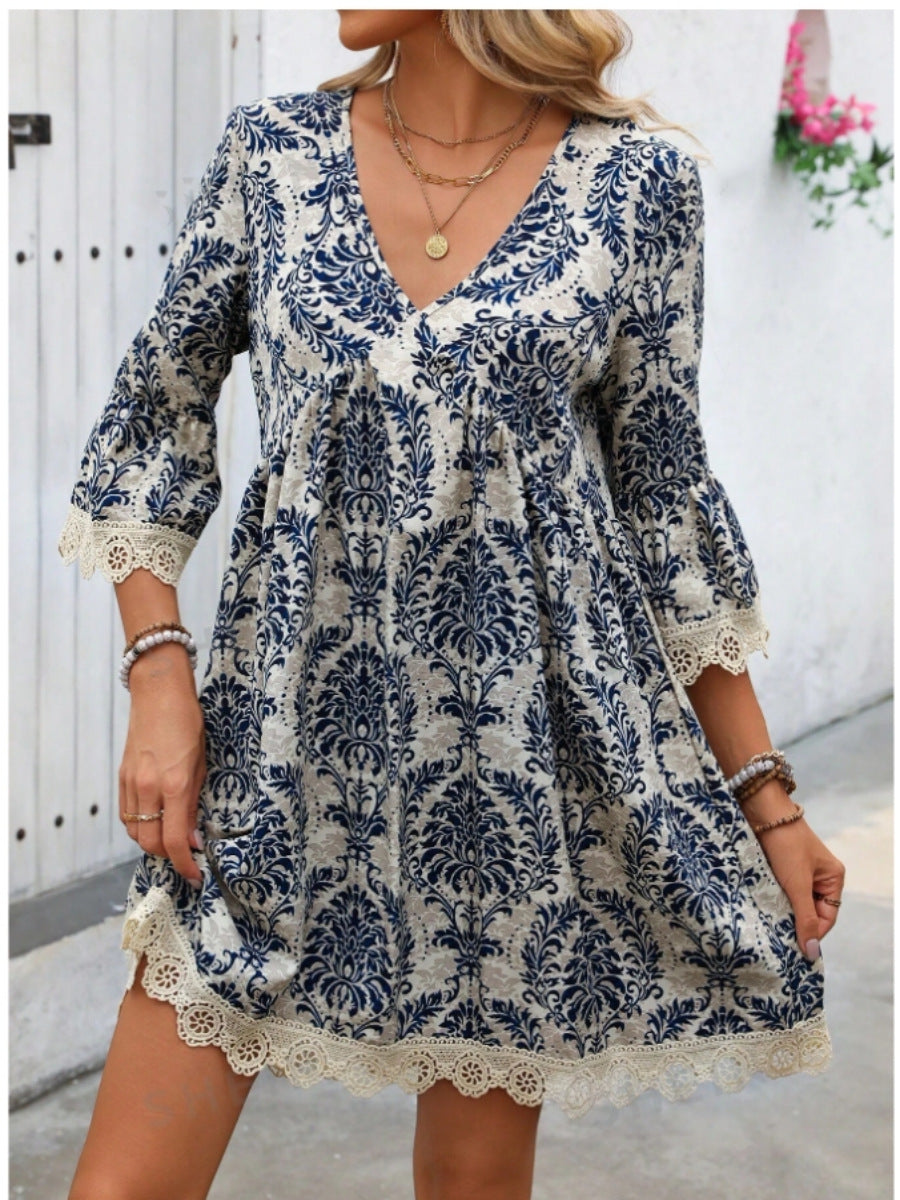 Damen Tunika-Kleid mit viktorianischem Muster und Spitzenakzenten EB