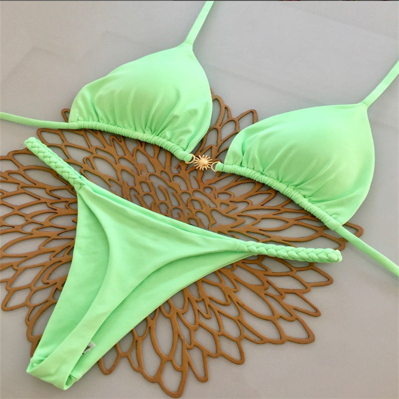 Damen Triangel-Bikini mit floralem Muster und eleganter Goldschließe EB