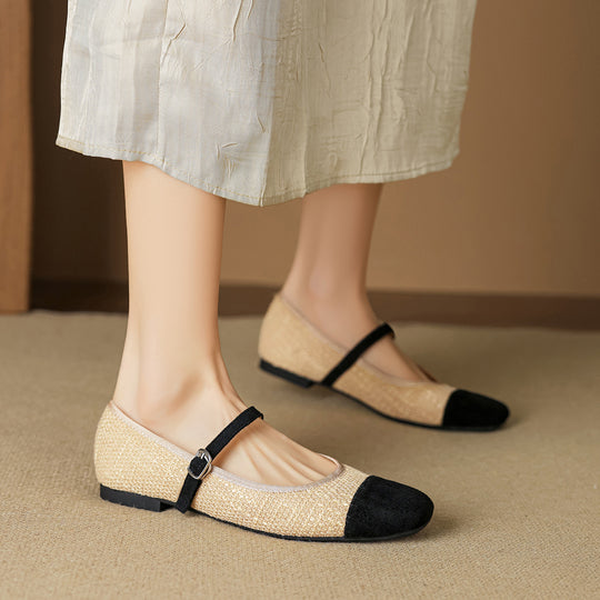 Damen Elegante Ballerinas mit modischem Riemen und hochwertiger Textur EB