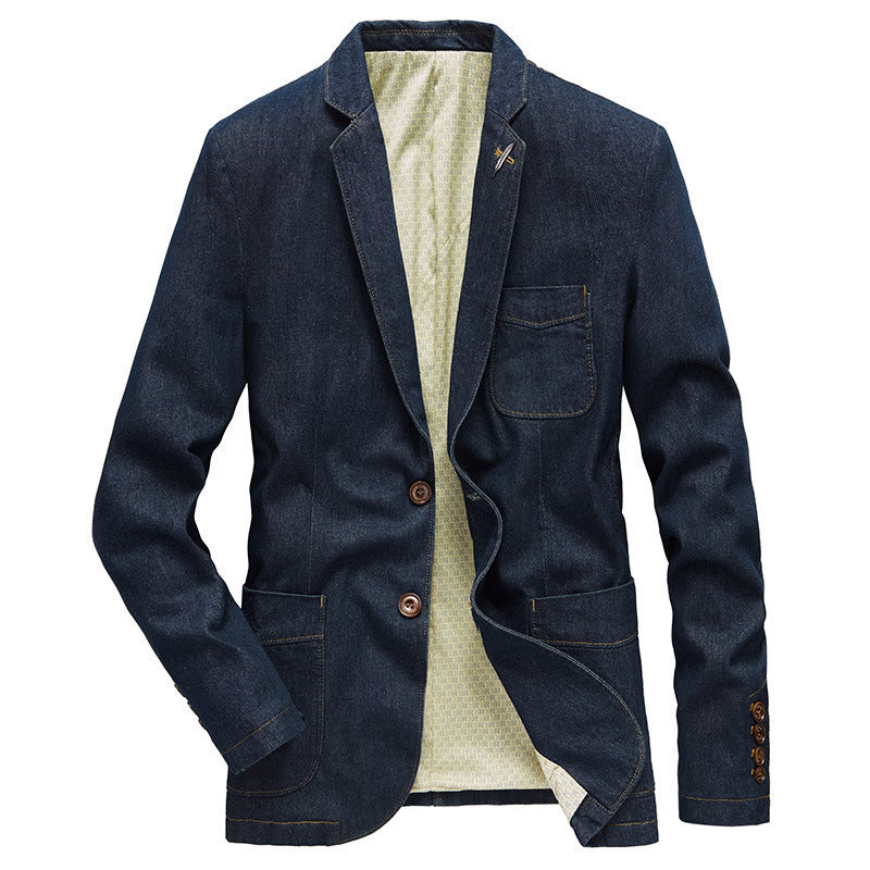 Herren Denim-Sakko im taillierten Casual-Schnitt mit aufgesetzten Taschen und Reverskragen EB