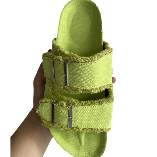 Damen Pantoletten mit modischem Denim-Design und verstellbaren Riemen EB