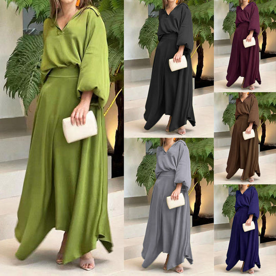 Damen Elegantes Maxikleid mit fließendem Schnitt und hochwertigem V-Ausschnitt EB