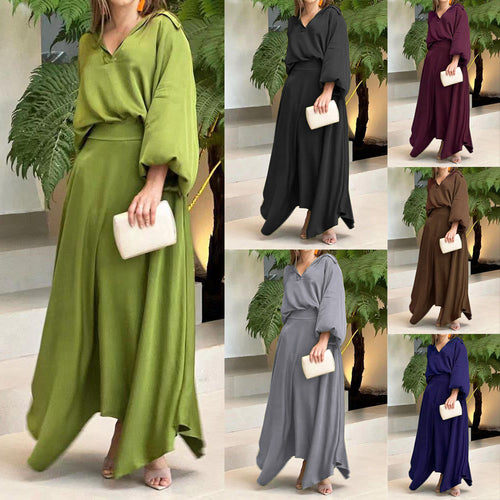 Damen Elegantes Maxikleid mit fließendem Schnitt und hochwertigem V-Ausschnitt EB
