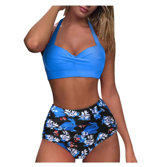 Damen Hochtaillierter Karobikini mit gerafftem Oberteil EB