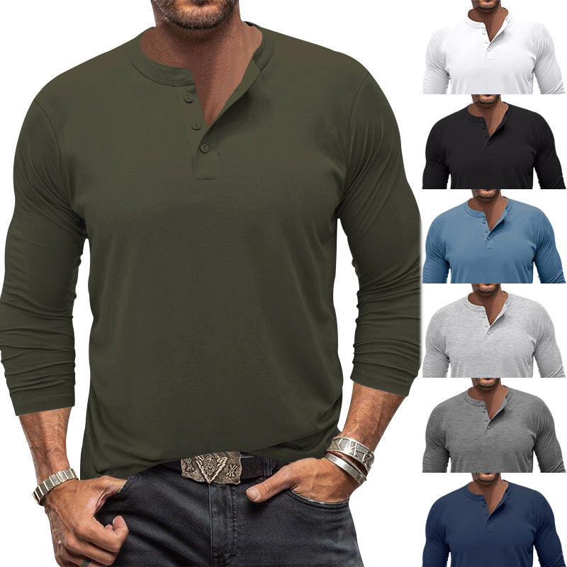 Herren modisches Langarm-Henley-Shirt mit modernem Kragen und praktischen Knopfdetails EB