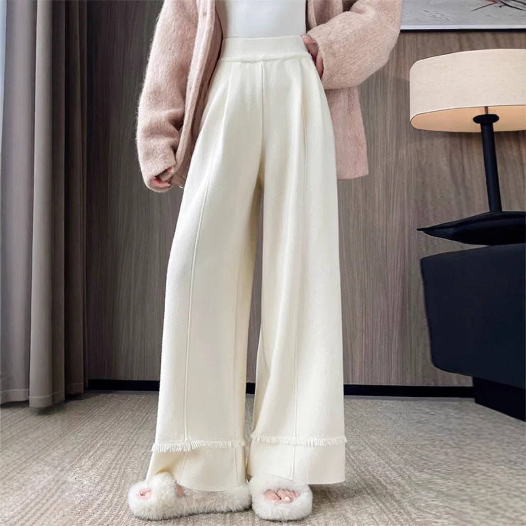 Damen Elegante, weit geschnittene Hose mit Fransen EB