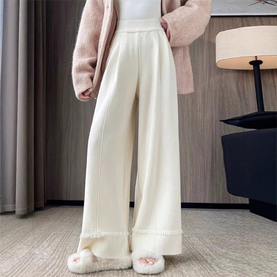 Damen Elegante, weit geschnittene Hose mit Fransen EB