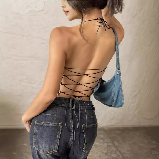 Damen Crop-Top mit Animal-Print und feinen Trägern EB