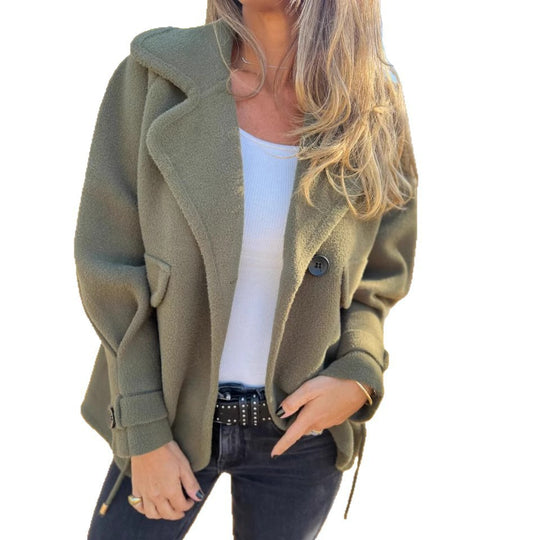 Damen Oversized Nachtjacke aus weichem Wollmix mit praktischen Taschen EB