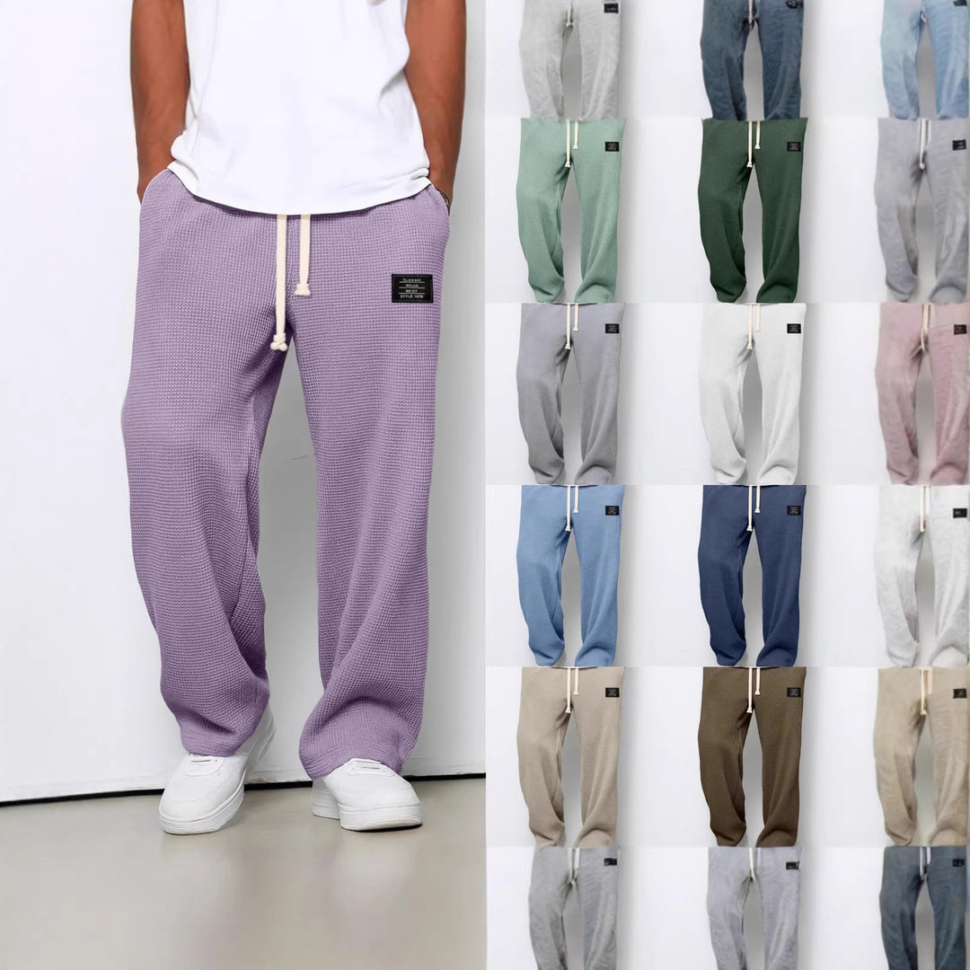 Herren nan lässige Waffelstrick Loungehose mit Kordelzug und geradem Schnitt EB