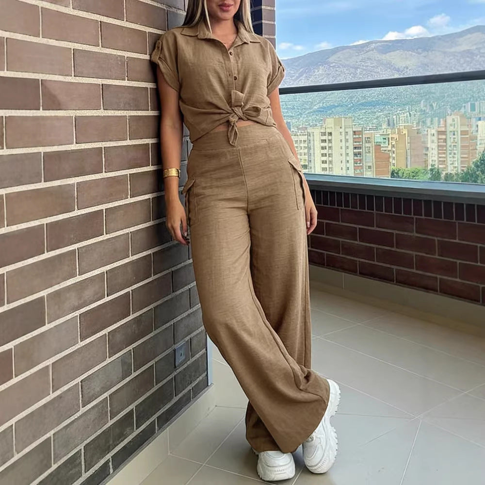 Damen lässiger Jumpsuit mit hochgeschlossenem Kragen und praktischen Seitentaschen EB