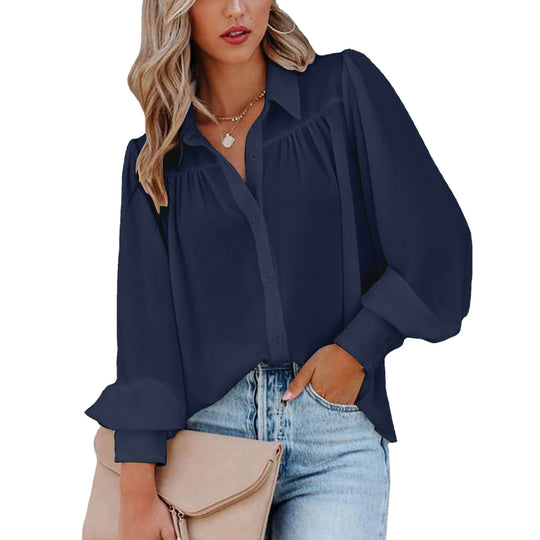 Damen Bluse mit femininen Rüschendetails und lockeren Ärmeln EB