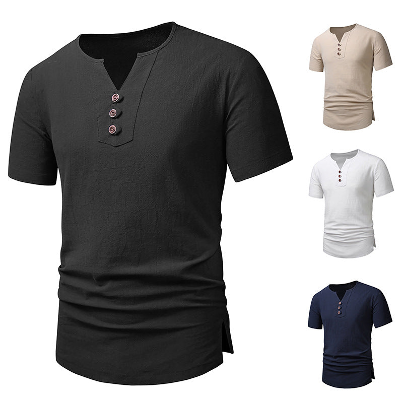Herren Kurzarm-Henley-T-Shirt mit modernen Knopfdetails EB