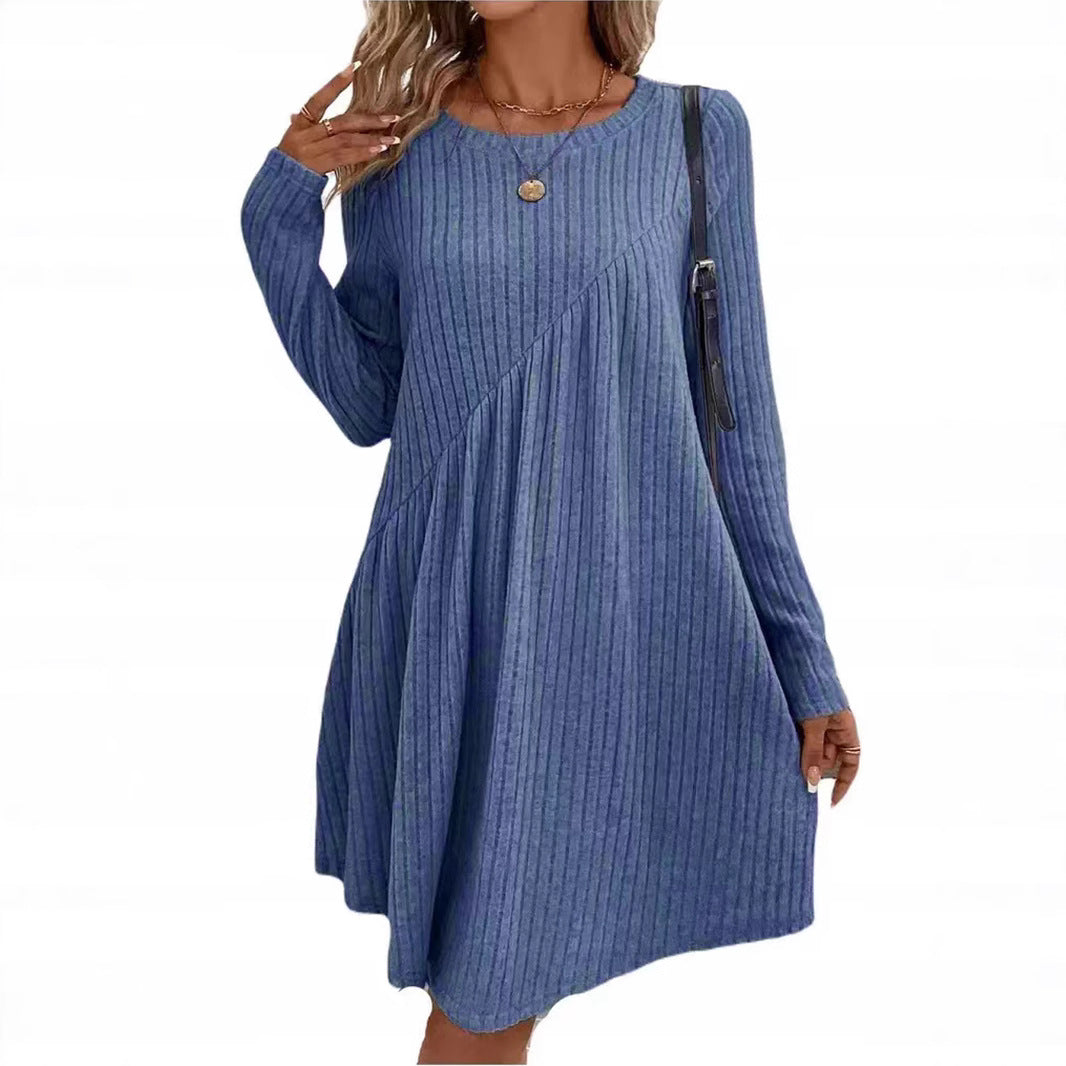 Damen lässiges Strickkleid mit asymmetrischem Schnitt und langen Ärmeln EB