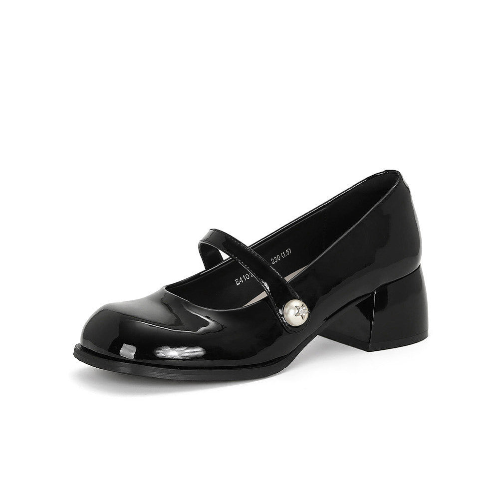 Damen Mary Jane Pumps mit glänzender Oberfläche und dekorativem Riemen EB