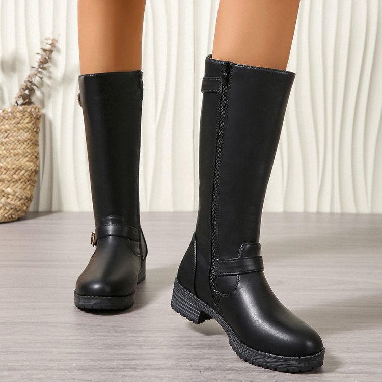 Damen modische Longboots mit eleganter Schnalle und robustem Profilsohle EB