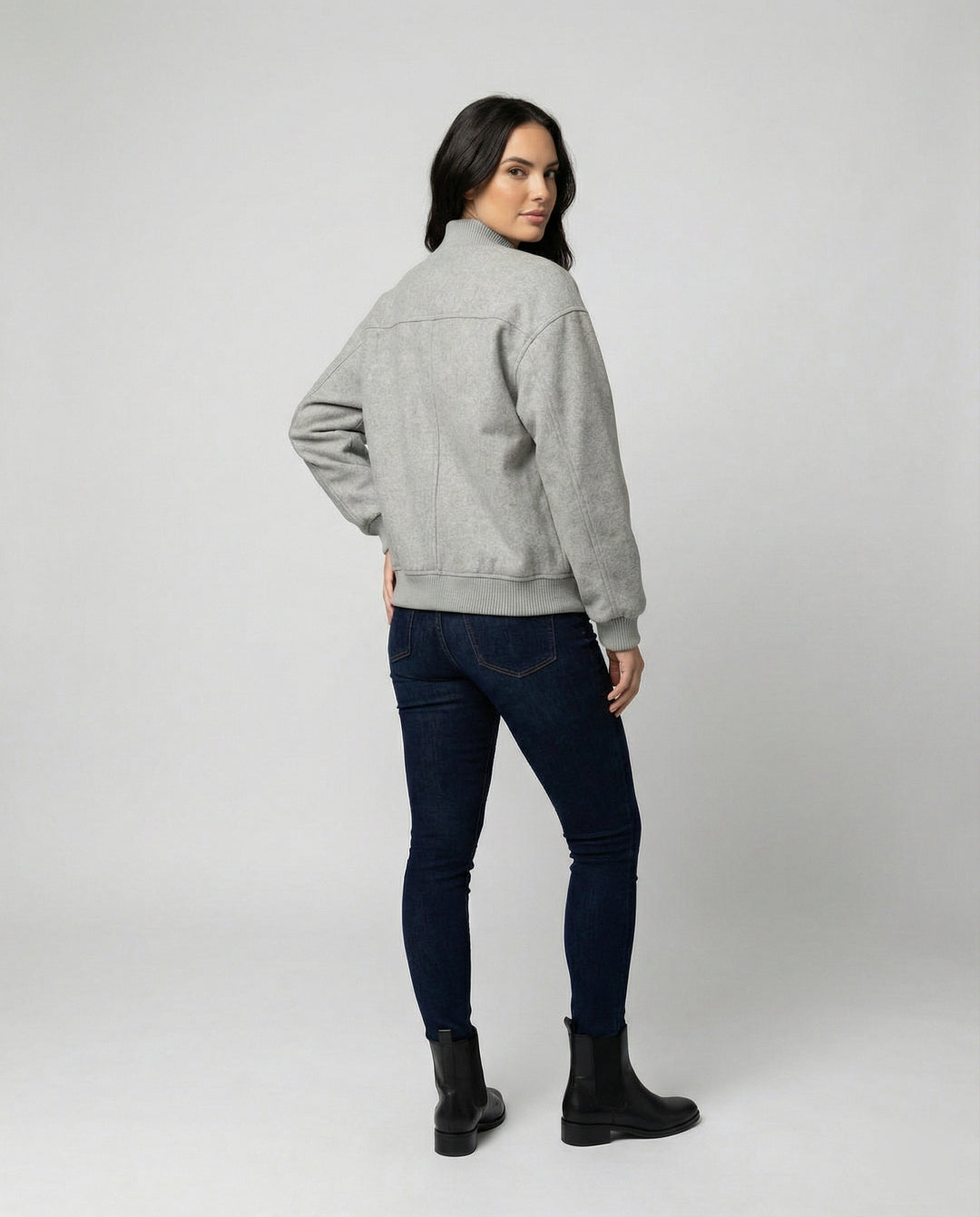 Damen oversized Wollmix-Bomberjacke mit Stehkragen und geripptem Saum EB