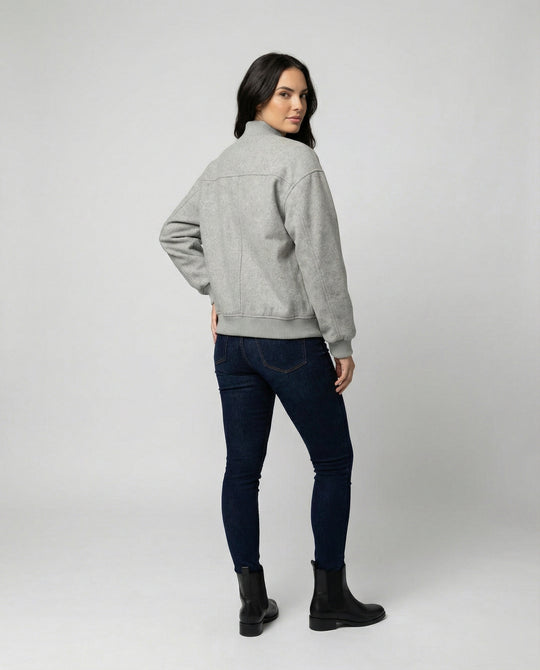 Damen oversized Wollmix-Bomberjacke mit Stehkragen und geripptem Saum EB