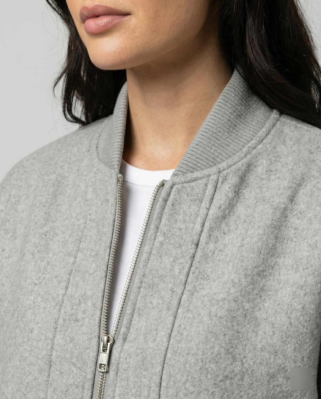 Damen oversized Wollmix-Bomberjacke mit Stehkragen und geripptem Saum EB