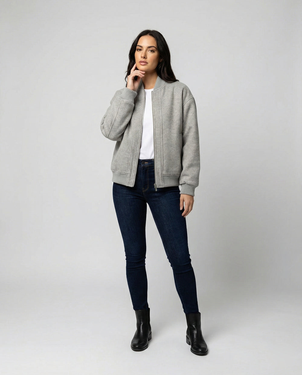 Damen oversized Wollmix-Bomberjacke mit Stehkragen und geripptem Saum EB