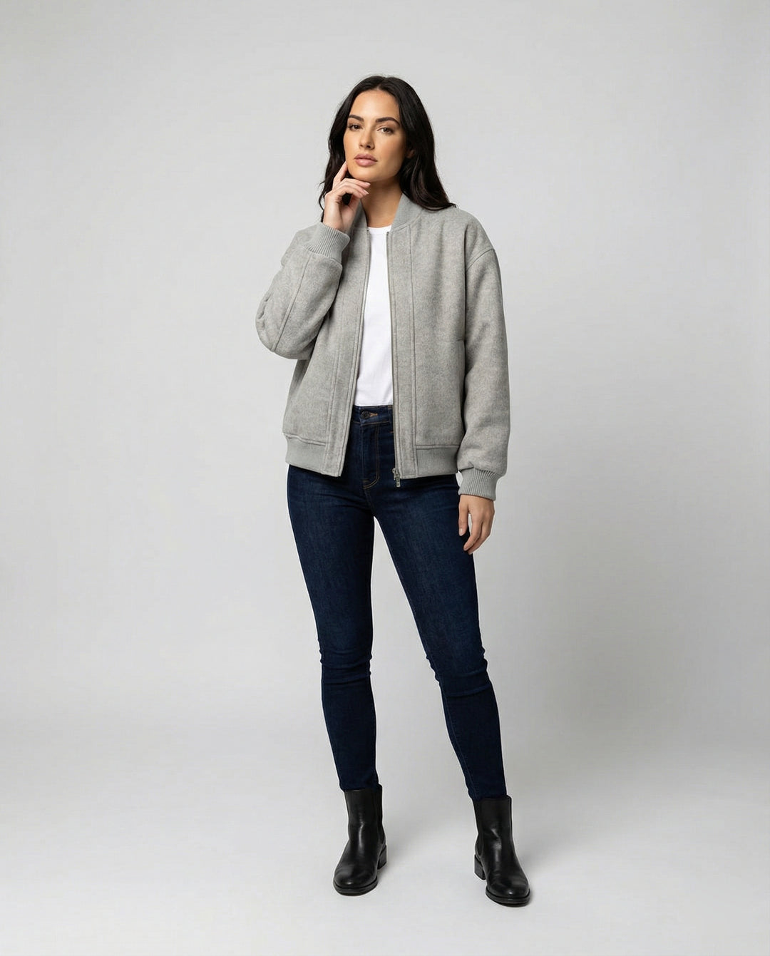 Damen oversized Wollmix-Bomberjacke mit Stehkragen und geripptem Saum EB