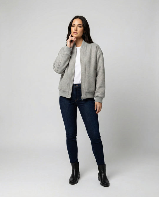 Damen oversized Wollmix-Bomberjacke mit Stehkragen und geripptem Saum EB