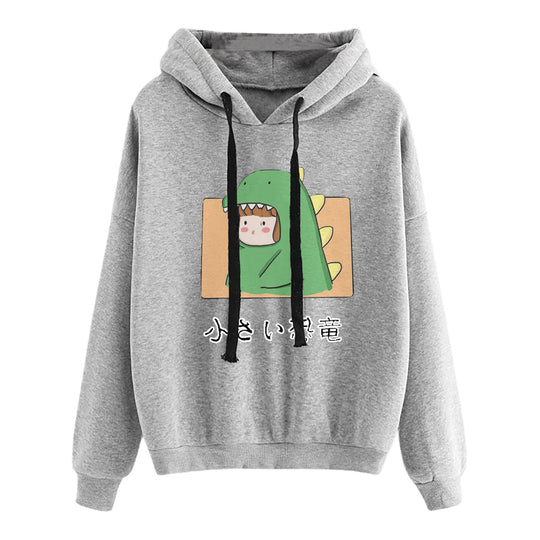 Damen nan kurz geschnittener Cropped-Kapuzenpullover mit niedlicher Frosch-Illustration und verstellbarer Kapuze EB