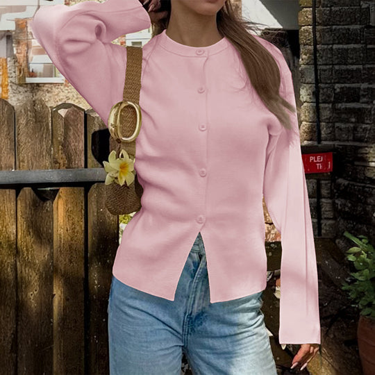 Damen nan taillierte Strickjacke mit asymmetrischer Knopfleiste und Rundhalsausschnitt EB