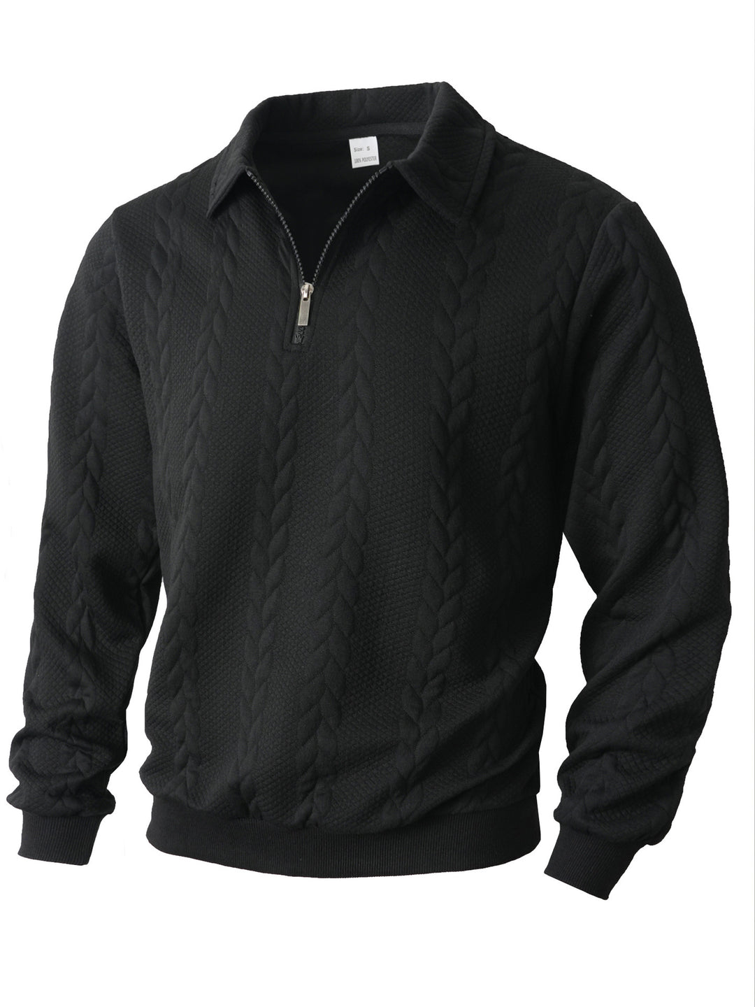 Herren nan Halbzip-Pullover mit Kentkragen, Zopfstrickstruktur und geripptem Saum EB