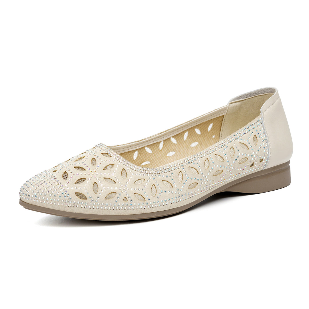 Damen Luftige Ballerinas mit verziertem Lochdesign und gemütlichem Fußbett EB