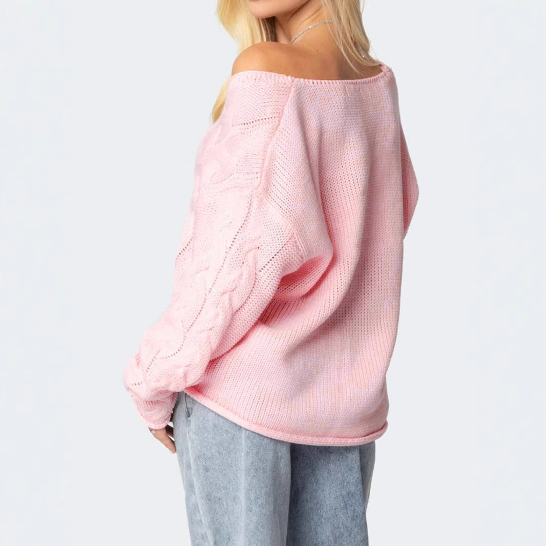 Damen Grobstrickpullover mit tiefem V-Ausschnitt und lässiger Silhouette EB