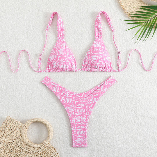 Damen Triangel-Bikini-Set mit verstellbaren Trägern und trendigem Muster EB