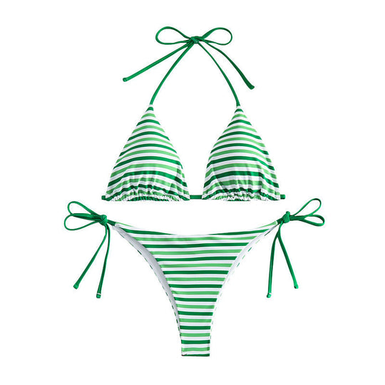 Damen Triangel-Bikini mit verspieltem Streifenmuster EB