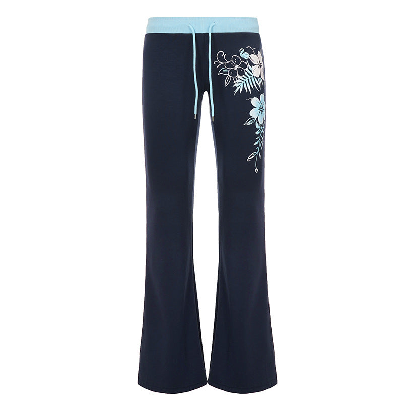 Damen nan ausgestellte Loungehose mit hohem Stretchbund, Kordelzug und floralem Druck EB