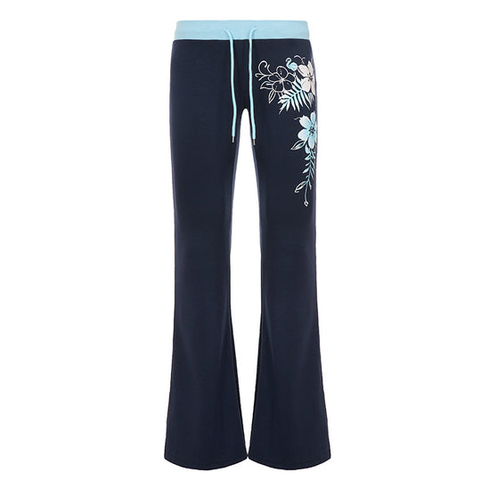 Damen nan ausgestellte Loungehose mit hohem Stretchbund, Kordelzug und floralem Druck EB