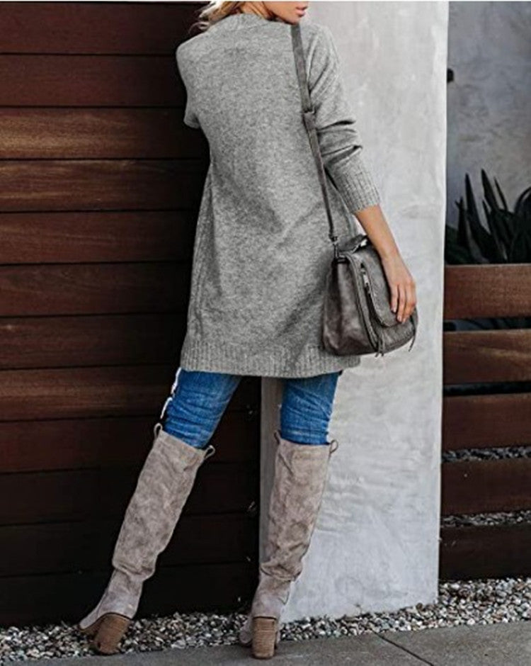 Damen Lange Strickjacke mit offenem Schnitt und lässigem Design EB
