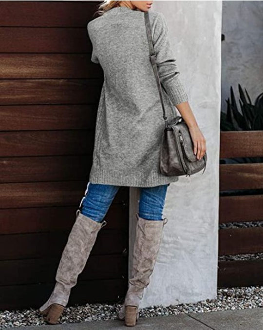 Damen Lange Strickjacke mit offenem Schnitt und lässigem Design EB