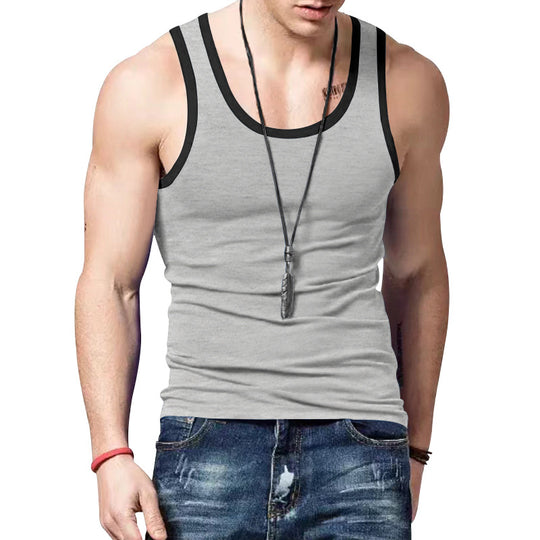 Herren nan eng anliegendes Sport-Top aus elastischem Baumwollmix mit kontrastierter Einfassung EB